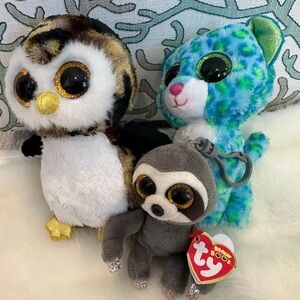 Ty Beanie Boos Trio - Multicolor Owl, Cat, and Sloth